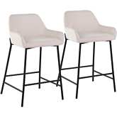 Daniella 24" Counter Stool in Cream Fabric & Black Metal (Set of 2)